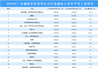 2019年广东城镇非私营单位分行业就业人员年平均工资排行榜
