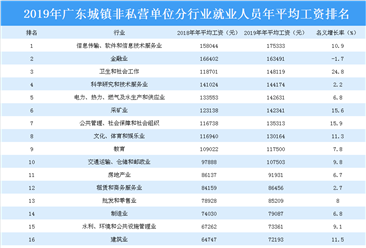 2019年廣東城鎮非私營單位分行業就業人員年平均工資排行榜