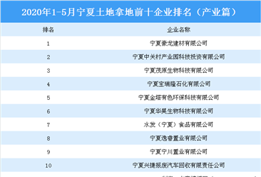 产业地产投资情报：2020年1-5月宁夏投资拿地前十企业排行榜（产业篇）