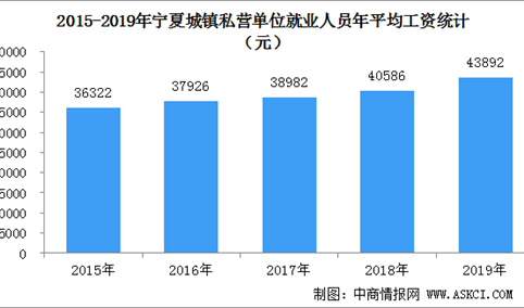 2019年宁夏城镇私营单位就业人员工资情况：年平均工资43892元