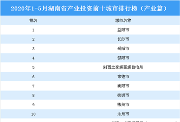 2020年1-5月湖南省产业投资前十城市排名（产业篇）