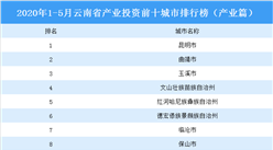 2020年1-5月云南省產業投資前十城市排名（產業篇）