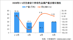 2020年1-5月甘肃省十种有色金属产量为141.38万吨 同比增长26.32%