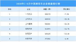 2020年1-6月中国乘用车企业销量排行榜