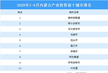 2020上半年内蒙古产业投资前十城市排名（产业篇）
