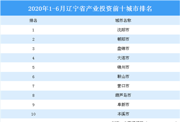 2020上半年辽宁省产业投资前十城市排名（产业篇）