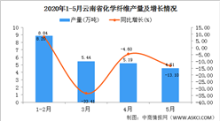 2020年1-5月云南省塑料制品产量为24.02万吨  同比下降23.12%