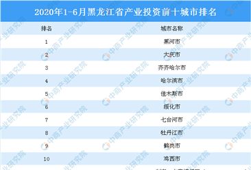2020上半年黑龙江省产业投资前十城市排名（产业篇）