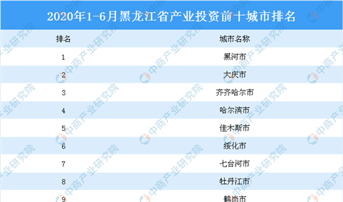2020上半年黑龙江省产业投资前十城市排名（产业篇）