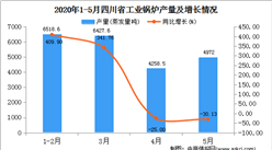 2020年1-5月四川省工业锅炉产量为22173.60蒸发量吨  同比下降34.34%