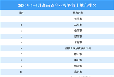 2020上半年湖南省产业投资前十城市排名（产业篇）