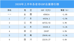 2020年上半年各省市GDP排行榜：湖北排名下滑 贵州赶超内蒙古（图）