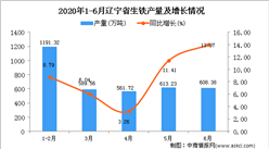 2020年1-6月辽宁省生铁产量为3565.16万吨 同比增长8.71%