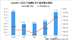 2020年1-6月辽宁省磷矿石产量为5.66万吨 同比下降49.6%