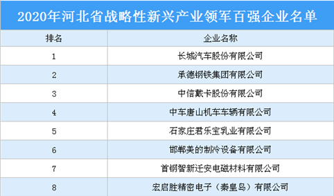 2020年河北省战略性新兴产业领军百强企业排行榜