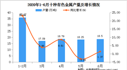 2020年1-6月陕西省十种有色金属产量为108.74万吨   同比增长20.50%
