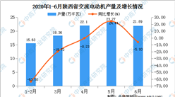 2020年1-6月陕西省交流电动机产量为100.99万千瓦  同比增长26.67%