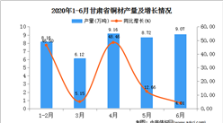 2020年1-6月甘肅省銅材產量為41.23萬噸  同比增長28.20%