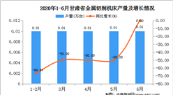 2020年1-6月甘肃省金属切削机床产量为0.06万台  同比增长50.00%