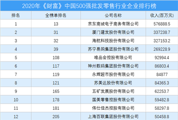 2020年《财富》中国500强批发零售行业企业排行榜（附完整榜单）