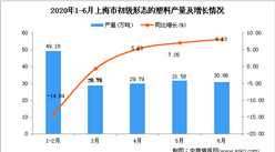 2020年1-6月上海市初级形态的塑料产量为170.08万吨 同比下降0.43%
