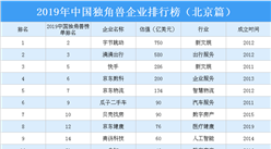 2019年中國獨角獸企業排行榜（北京篇）