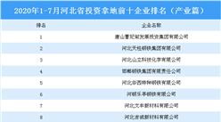 产业地产投资情报：2020年1-7月河北省投资拿地前十企业排行榜（产业篇）