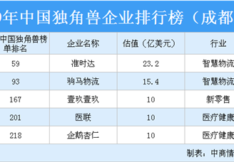 2019年中国独角兽企业排行榜（成都篇）