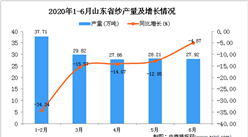 2020年1-6月山东省纱产量为151.2万吨 同比下降14.17%