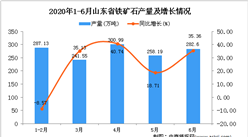 2020年1-6月山東省鐵礦石產量為1337.39萬噸 同比增長22.29%
