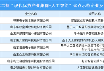 山東省第二批“現代優勢產業集群+人工智能”試點示范企業及項目名單出爐（附名單）