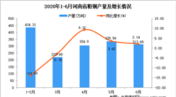 2020年1-6月河南省粗钢产量为1619.17万吨 同比增长6.68%