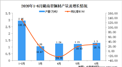 2020年1-6月湖南省銅材產量為7.92萬噸 同比增長45.32%