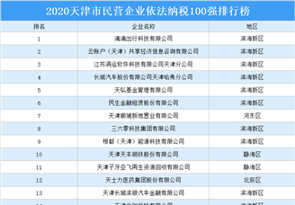 2020天津市民营企业依法纳税百强排行榜