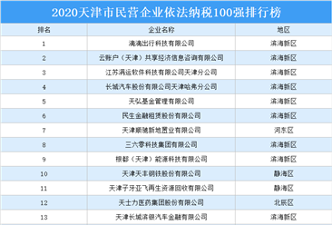 2020天津市民营企业依法纳税百强排行榜