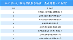 產業地產投資情報：2020年1-7月湖南省投資拿地前十企業排行榜（產業篇）