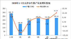 2020年7月天津市生铁产量及增长情况分析