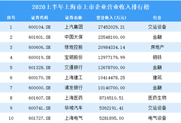 2020上半年上海市上市企业100强排行榜