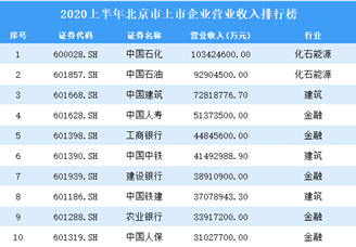 2020上半年北京市上市企業(yè)營業(yè)收入排名：中國石化穩(wěn)居第一