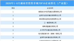 产业地产投资情报：2020年1-8月湖南省投资拿地前十企业排行榜（产业篇）