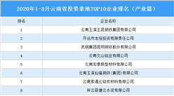 產業地產投資情報：2020年1-8月云南省投資拿地TOP10企業排名（產業篇）