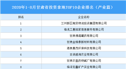 产业地产投资情报：2020年1-8月甘肃省投资拿地TOP10企业排名（产业篇）