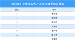 2020年1-8月山东省产业投资前十城市排名（产业篇）