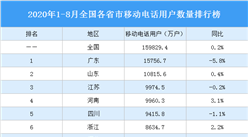 2020年1-8月全国各省市移动电话用户数量排行榜：广东江苏用户量同比减少（图）