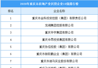 2020年重庆市房地产业民营企业10强排行榜