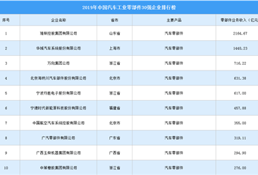 2019年中国汽车工业零部件企业30强排行榜
