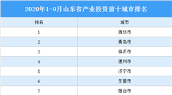 2020年1-9月山东省产业投资前十城市排名（产业篇）