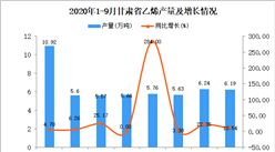 2020年9月甘肅省乙烯產量數據統計分析