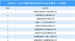 产业地产投资情报：2020年1-10月安徽省投资拿地TOP10企业排名（产业篇）