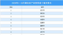 2020年1-10月湖北省產業投資前十城市排名（產業篇）